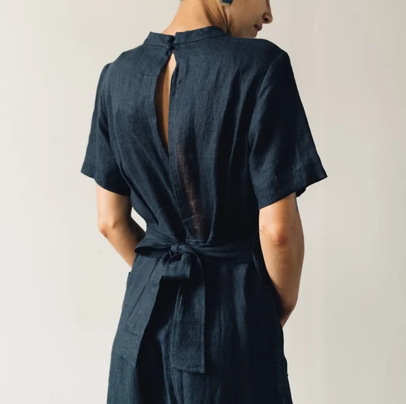 7115 by Szeki Mandarin Jumpsuit Navy XS - Picture 4 of 9